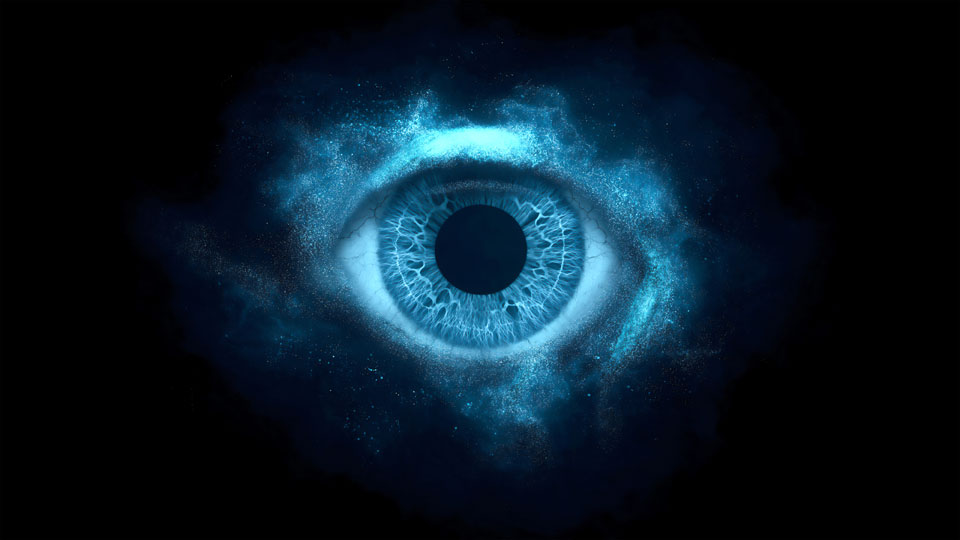 Single eye, an iris made of blue dust