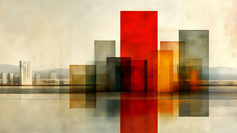 Abstract cityscape with financial bar chart design