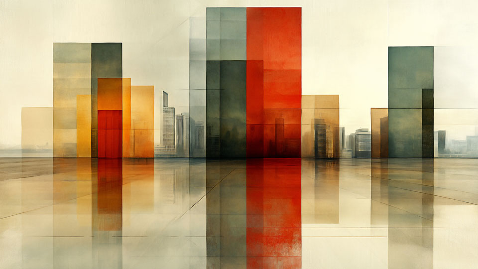 Geometric cityscape with financial elements