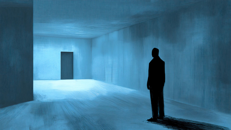 Silhouette of a man standing in an empty room