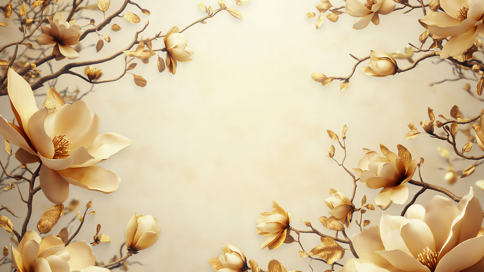 Floral 3D background with magnolia and gold