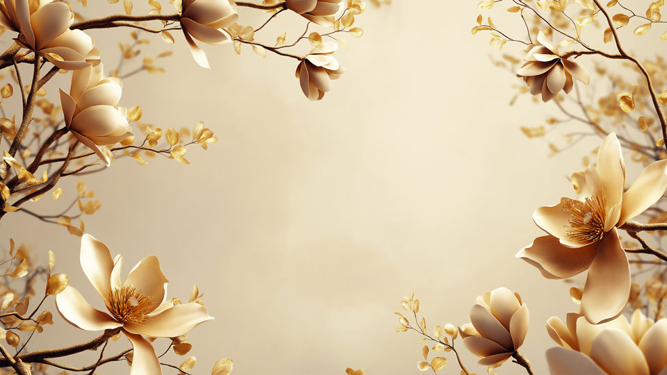 Beige 3D background with magnolia and leaves