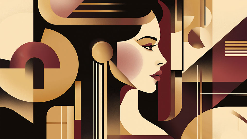 Elegant art deco woman poster with geometric shapes