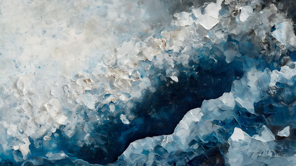 Abstract Arctic ice shelf painting in blue and white