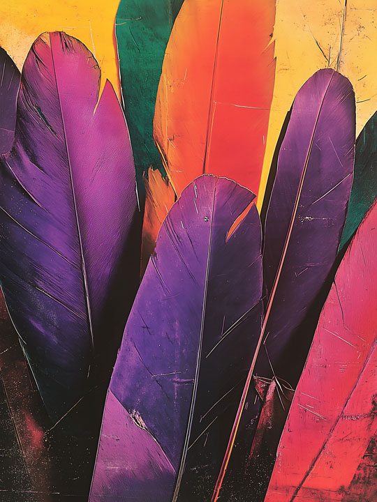 Vibrant feather close-up with bold contrasts