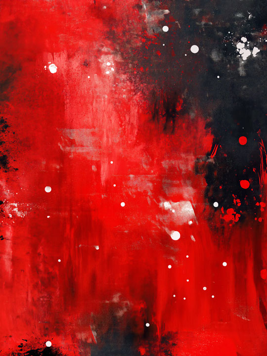 Ethereal red abstract painting with space themes