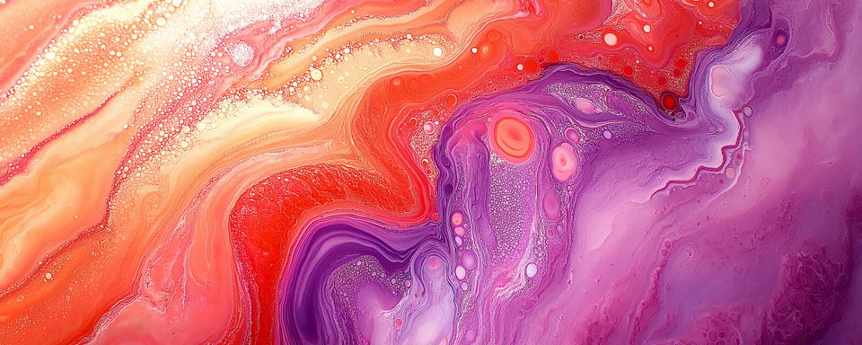 Vibrant acrylic artwork with peach and purple tones