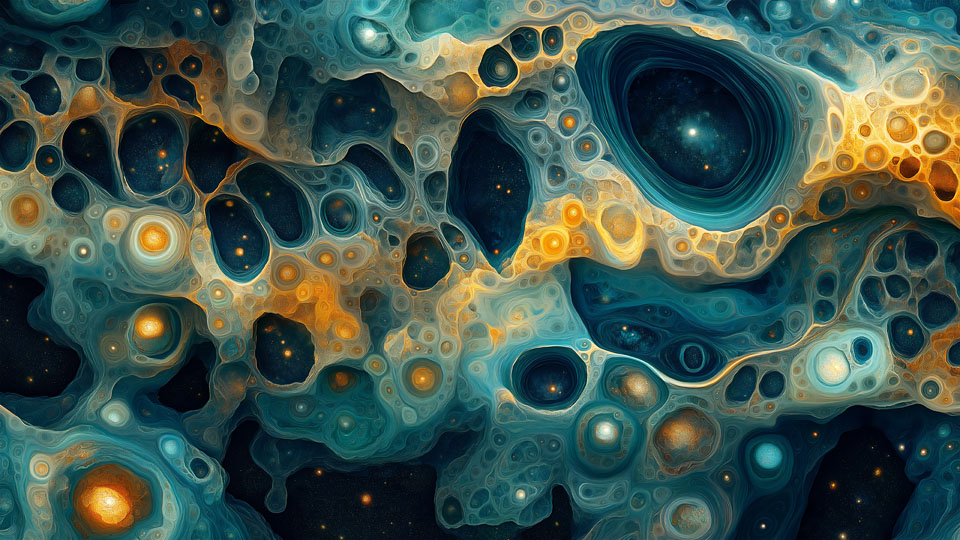 Cosmic flow: Blue and gold fluid art masterpiece