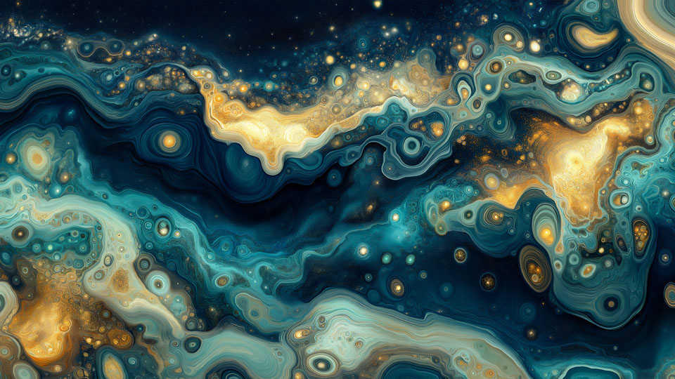 Galactic swirls: Abstract fluid art in blue and gold