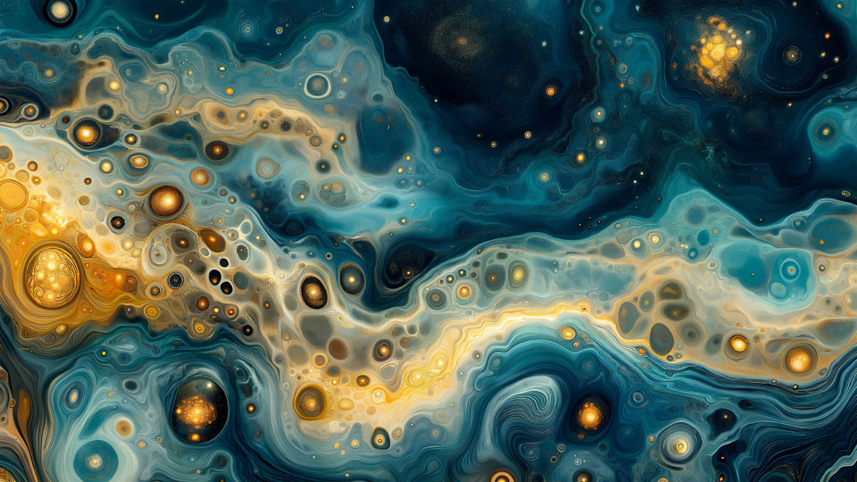 Nebula-inspired fluid art with metallic textures