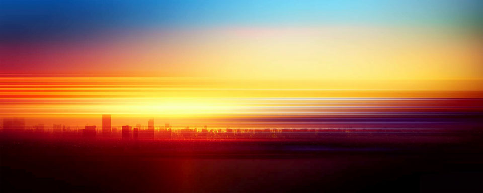 Blurred cityscape at sunset with gradient hues