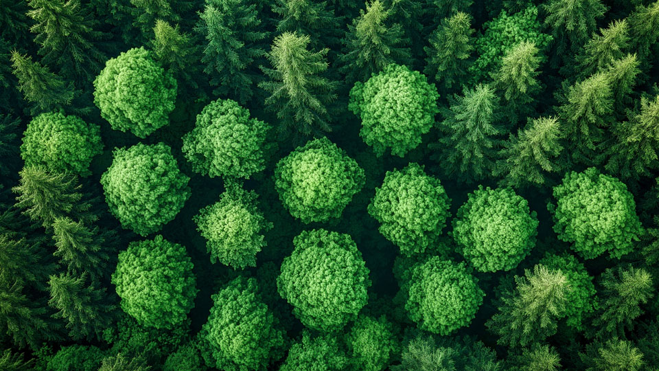 Top-down view of a verdant forest with intricate natural textures