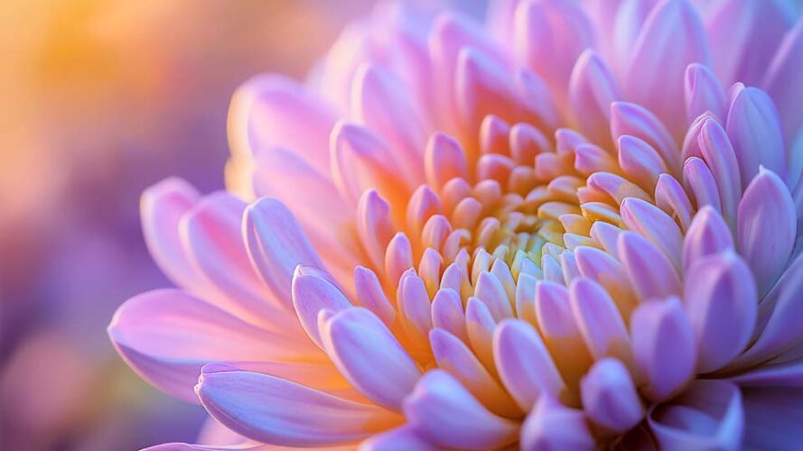 Closeup of the center of an indigo chrysanthemum