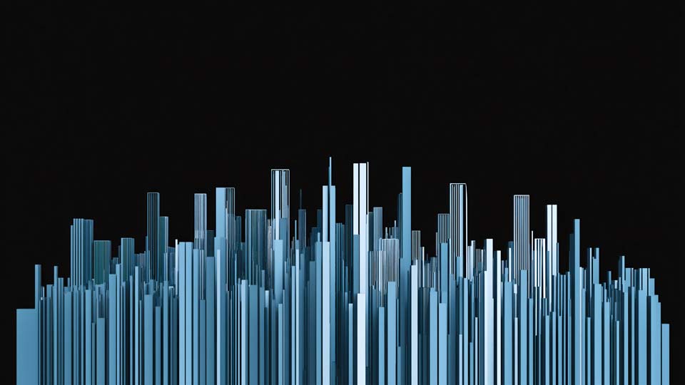City skyline made of blue vertical lines