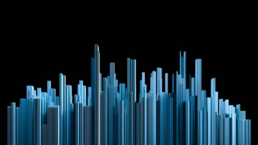 City skyline made of blue vertical lines