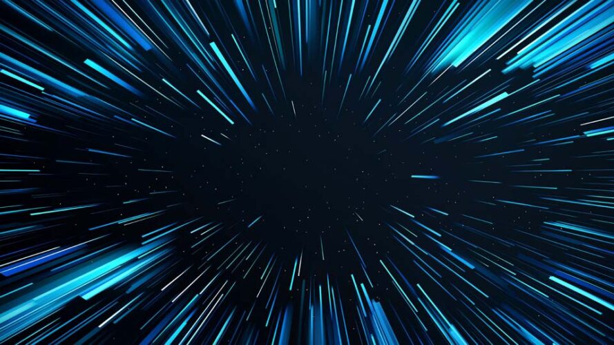 Blue and white lines of light speed