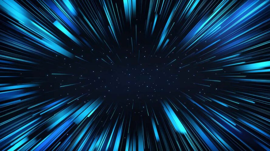 Blue and white lines of light speed