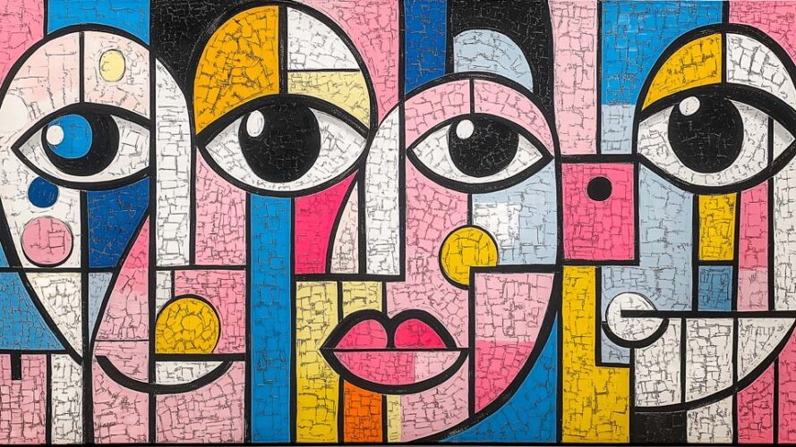 Street art with multiple faces