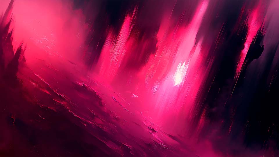 Dark pink background, fantasy landscape