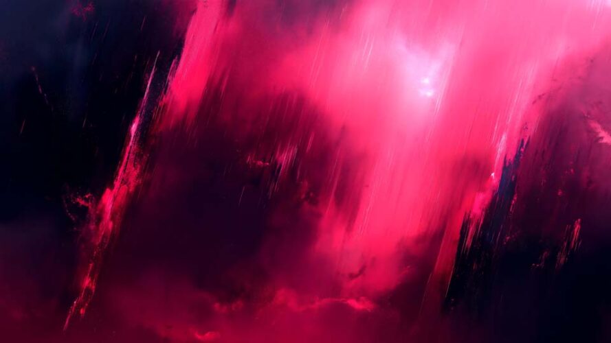 Dark pink background, fantasy landscape
