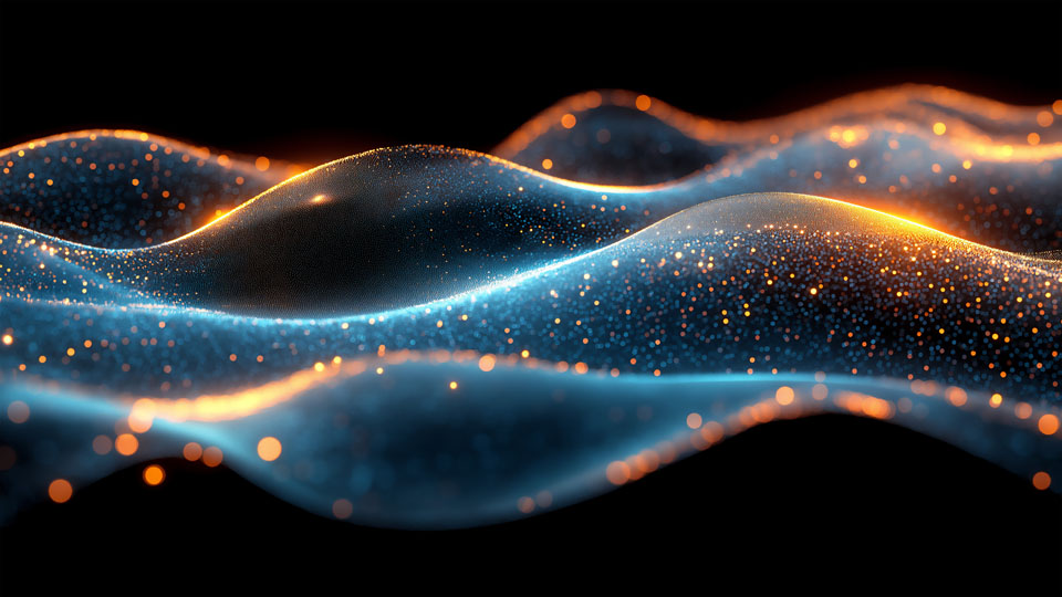 Glowing light blue and orange data