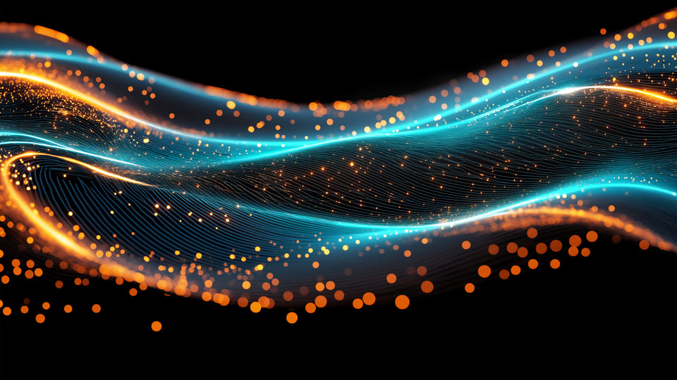 Glowing light blue and orange data