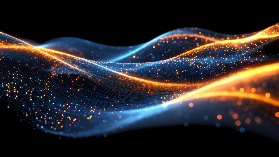 Glowing light blue and orange data