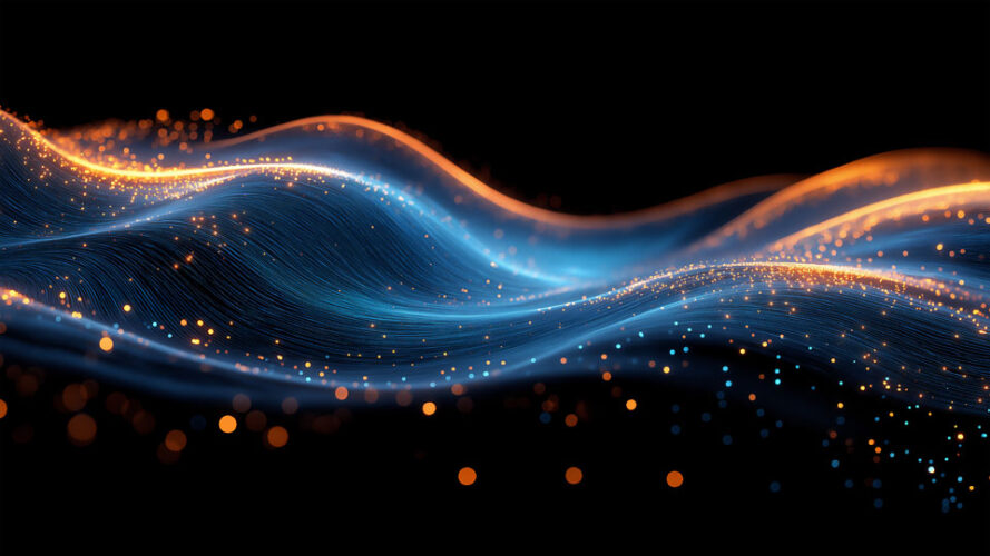 Glowing light blue and orange data