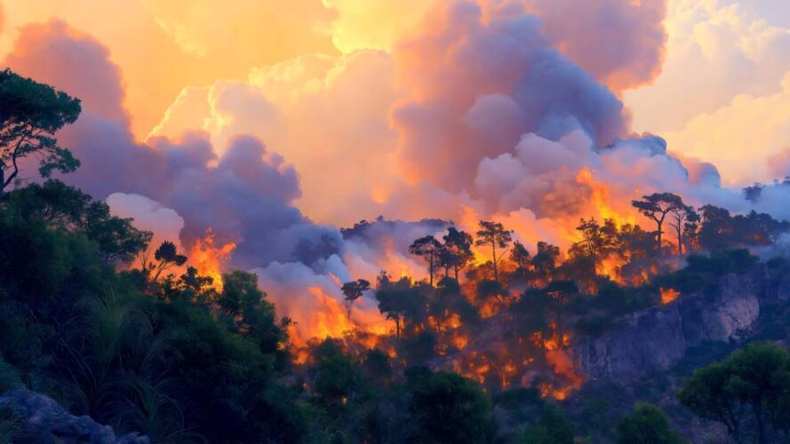 Forest fire is raging in the mountains