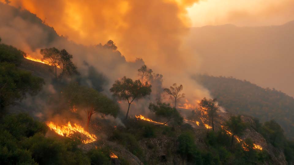 Forest fire is raging in the mountains