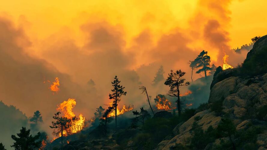 Forest fire is raging in the mountains