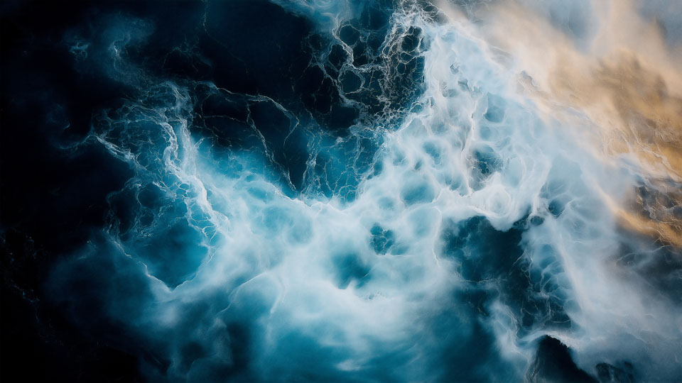 Ocean waves in dark blue and white