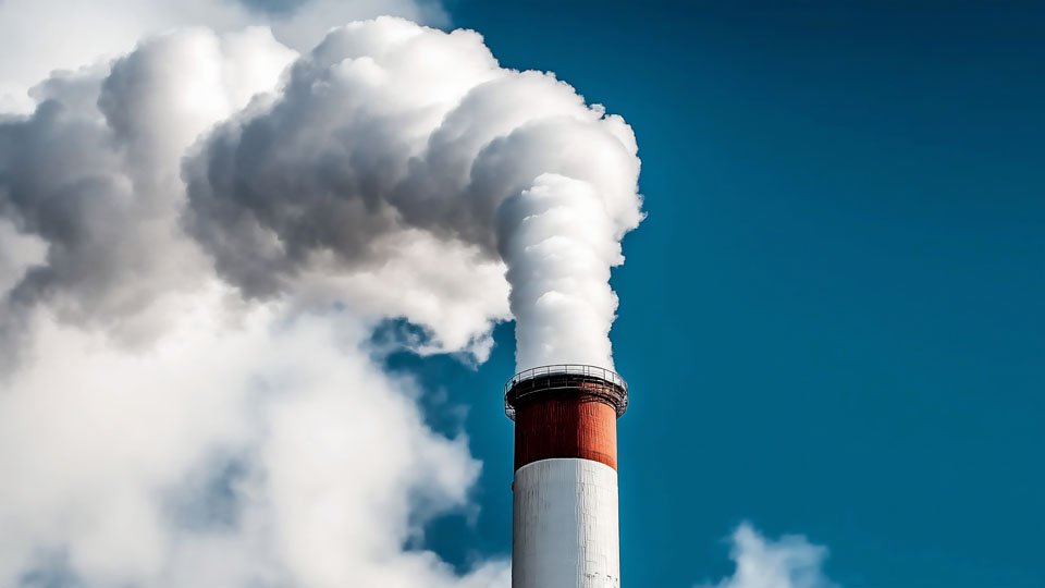 Smoke billowing from a factory chimney