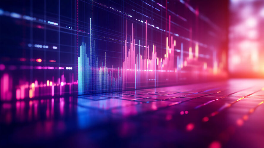 Digital stock market chart with glowing lines