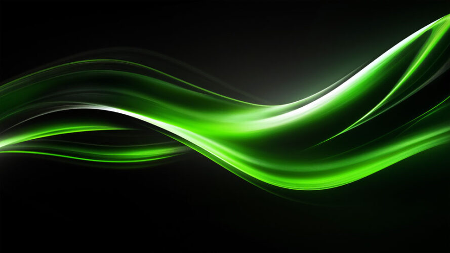 Green, glowing wavy background on black