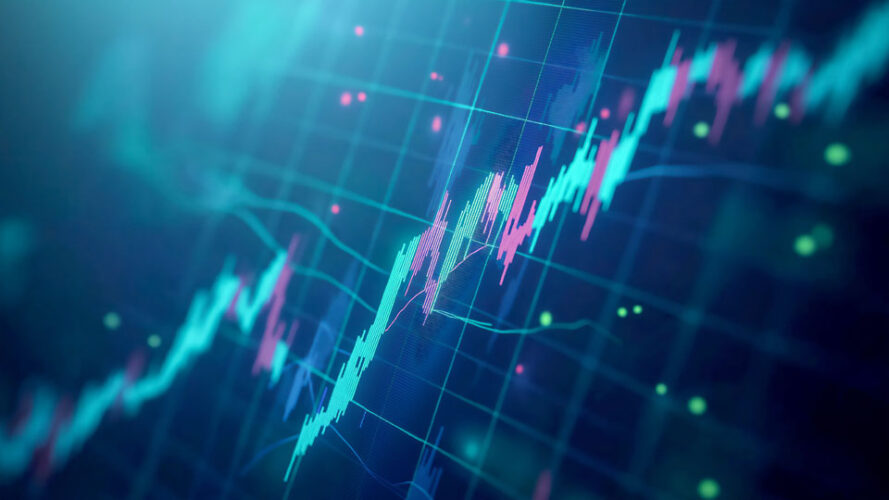 Stock market graph with a rising trend