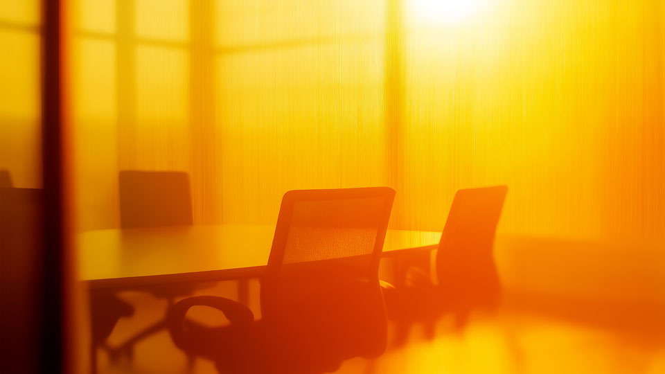 Conference room with chairs and a table bathed in sunlight