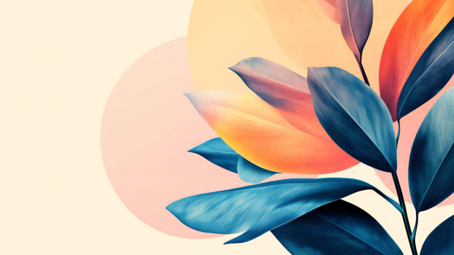 Large leaves in blue and orange