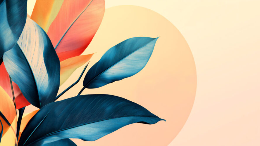 Large leaves in blue and orange