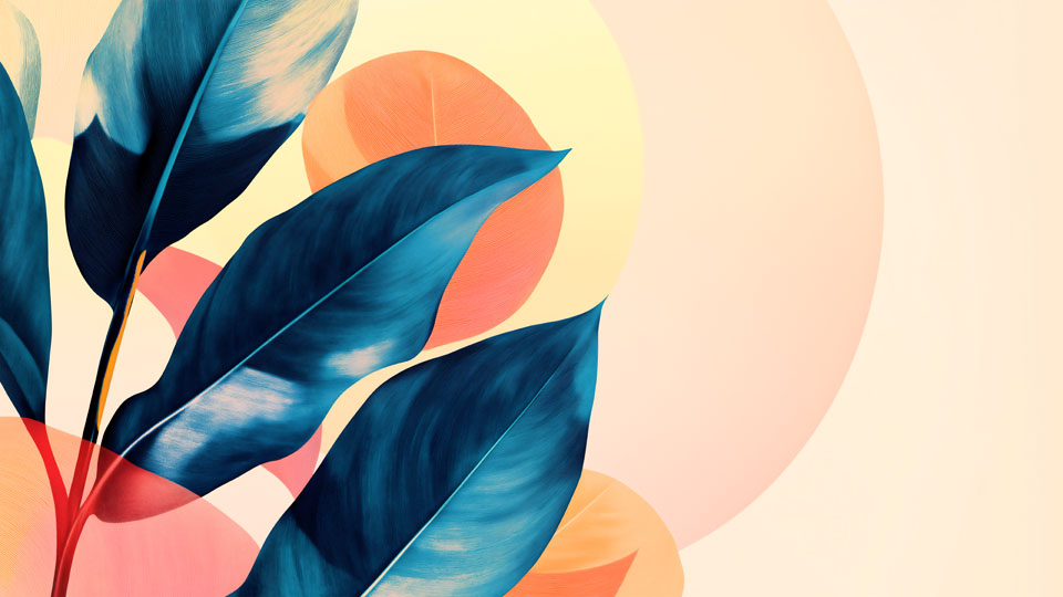 Large leaves in blue and orange