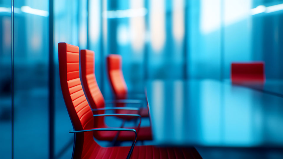 Red office chairs in a boardroom
