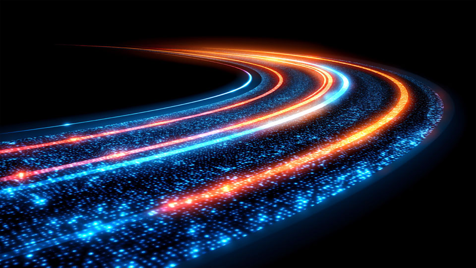 Futuristic digital road made of glowing data points