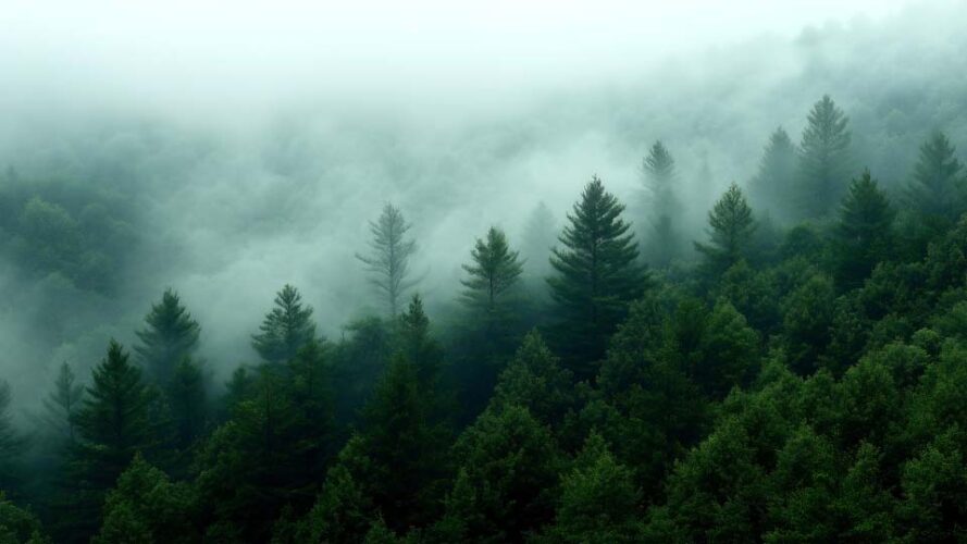 A dense forest of pine trees