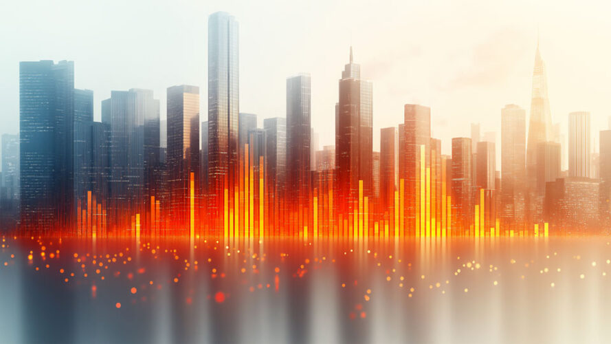 Skyline with an orange and yellow bar chart