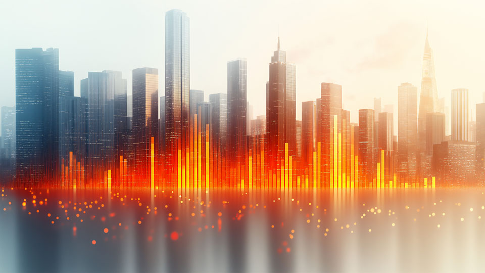 Skyline with an orange and yellow bar chart