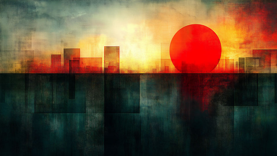 Tranquil urban sunset reflection