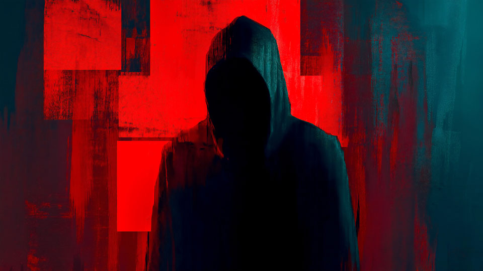 Dark silhouette of a hooded figure