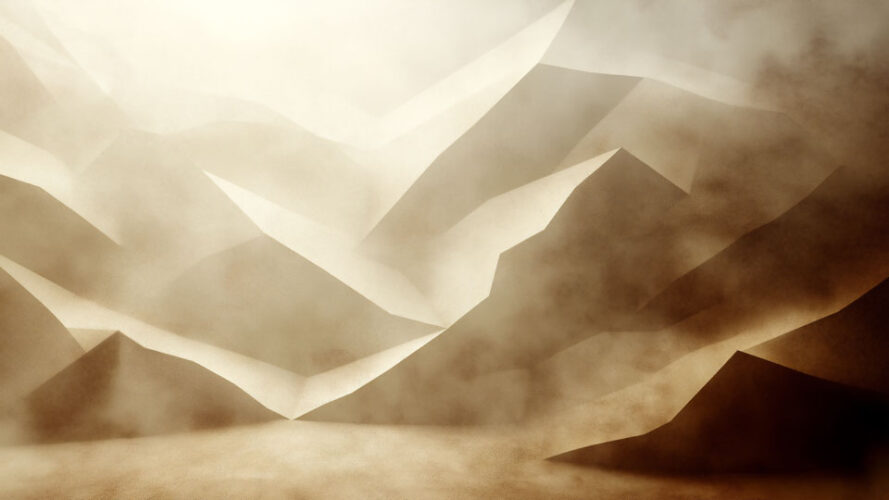 Vintage desert landscape with abstract pyramids