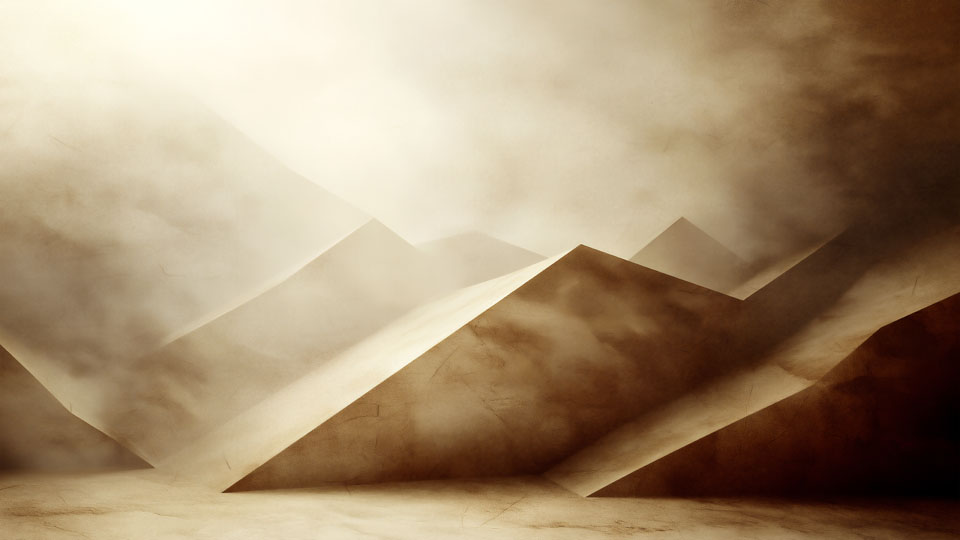 Abstract pyramids in a vintage desert landscape