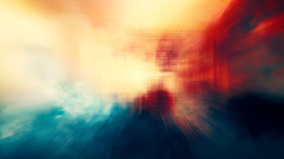 Cityscape with digital glitches